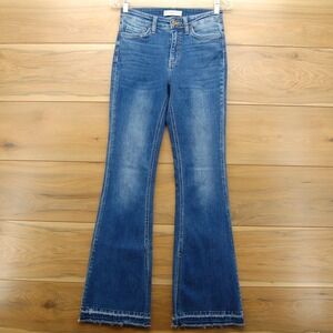 Flying Monkey Jeans Womens 26 Blue High Rise Flare Raw Hem Stretch Denim Y3974-S